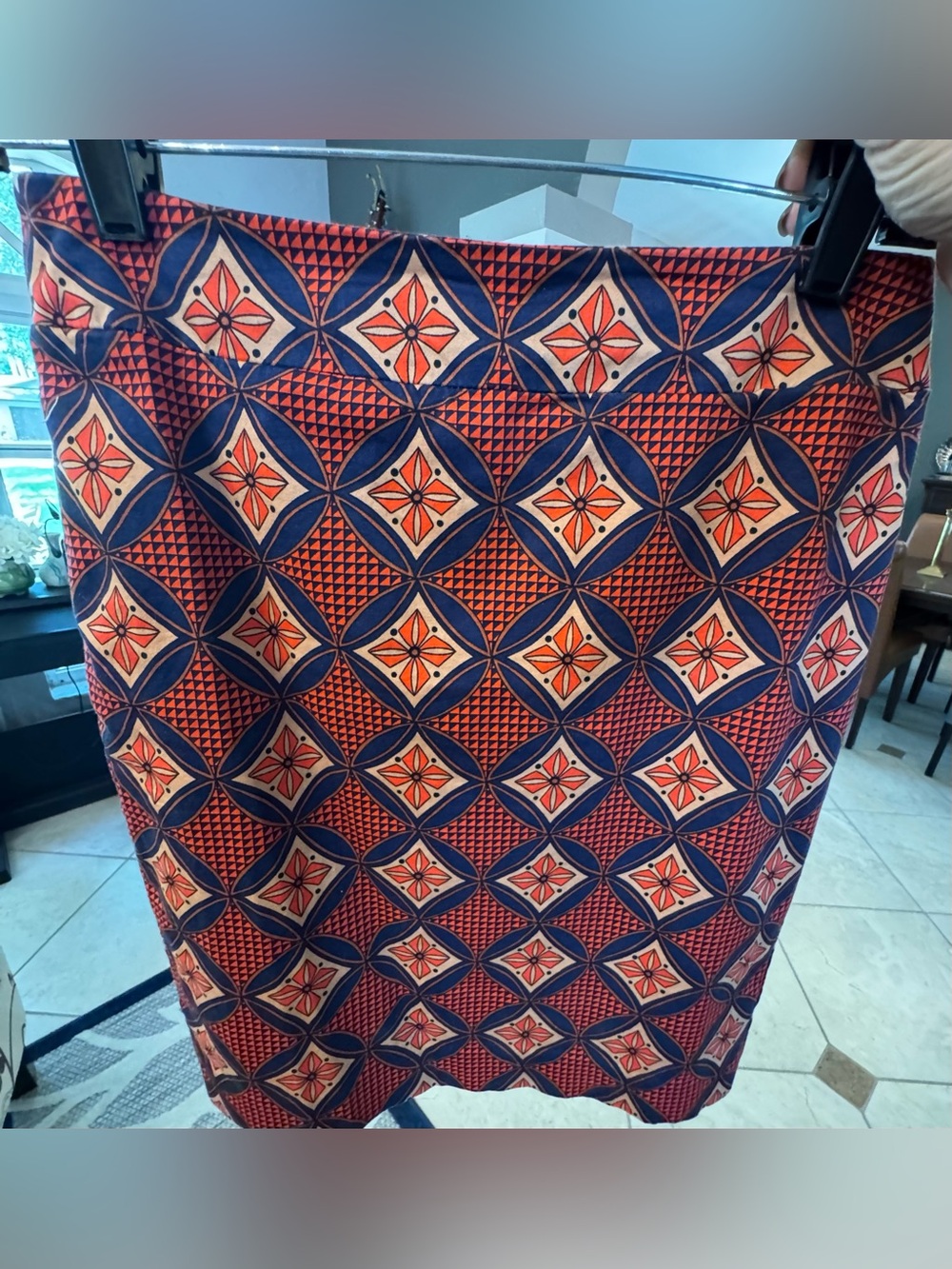 Ann Taylor Geometric Pencil Skirt - Orange & Navy